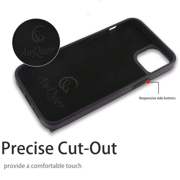 For iPhone 11 AwQuer Horizontal Flip Card Bag Holder Leather Phone Case(Dark Purple) - iPhone 11 Cases by Awquer | Online Shopping UK | buy2fix