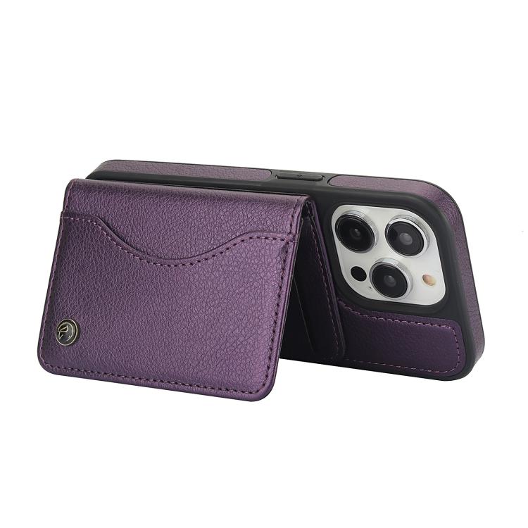 For iPhone 15 Pro Max AwQuer Horizontal Flip Card Bag Holder Leather Phone Case(Dark Purple) - iPhone 15 Pro Max Cases by Awquer | Online Shopping UK | buy2fix