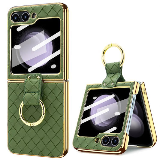 For Samsung Galaxy Z Flip5 VIETAO Woven Leather Metal Ring Phone Case(Green) - Galaxy Z Flip5 Cases by VIETAO | Online Shopping UK | buy2fix