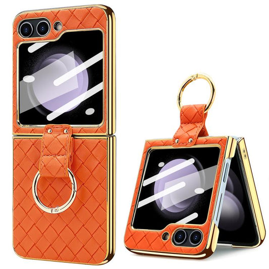For Samsung Galaxy Z Flip5 VIETAO Woven Leather Metal Ring Phone Case(Orange) - Galaxy Z Flip5 Cases by VIETAO | Online Shopping UK | buy2fix