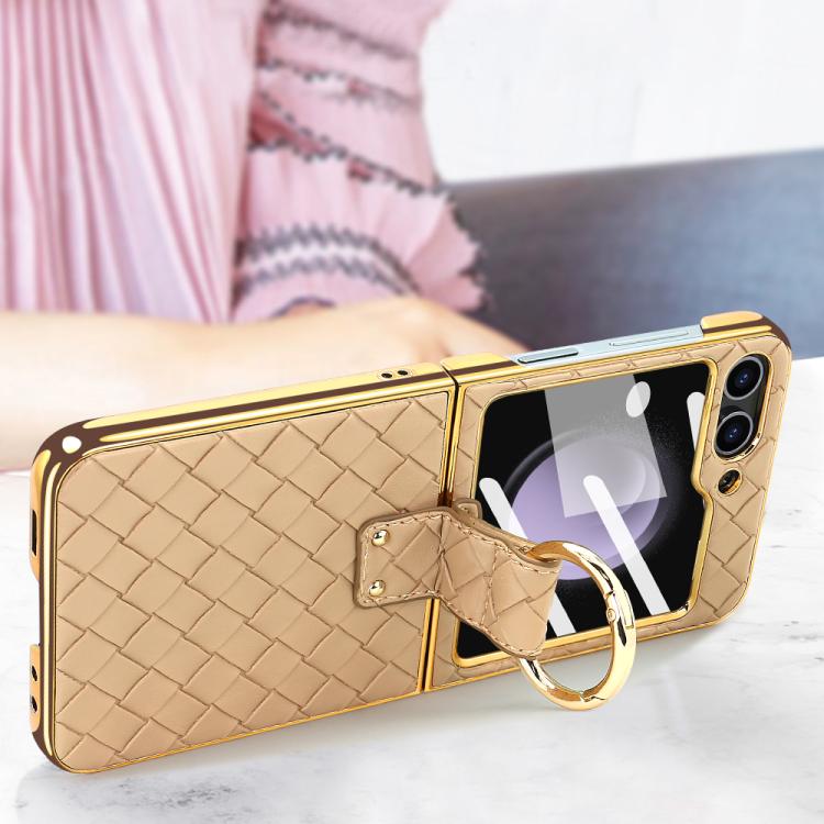 For Samsung Galaxy Z Flip5 VIETAO Woven Leather Metal Ring Phone Case(Orange) - Galaxy Z Flip5 Cases by VIETAO | Online Shopping UK | buy2fix