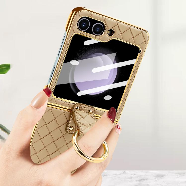 For Samsung Galaxy Z Flip5 VIETAO Woven Leather Metal Ring Phone Case(Black) - Galaxy Z Flip5 Cases by VIETAO | Online Shopping UK | buy2fix