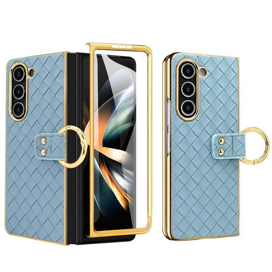 For Samsung Galaxy Z Fold6 VIETAO Woven Leather Metal Ring Phone Case(Blue) - Galaxy Z Fold6 5G Cases by VIETAO | Online Shopping UK | buy2fix