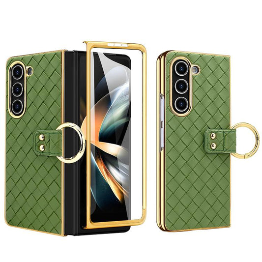 For Samsung Galaxy Z Fold6 VIETAO Woven Leather Metal Ring Phone Case(Green) - Galaxy Z Fold6 5G Cases by VIETAO | Online Shopping UK | buy2fix