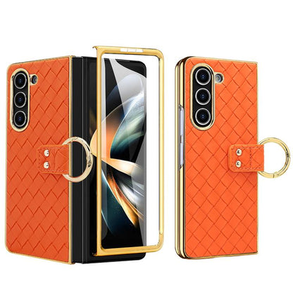 For Samsung Galaxy Z Fold6 VIETAO Woven Leather Metal Ring Phone Case(Orange) - Galaxy Z Fold6 5G Cases by VIETAO | Online Shopping UK | buy2fix