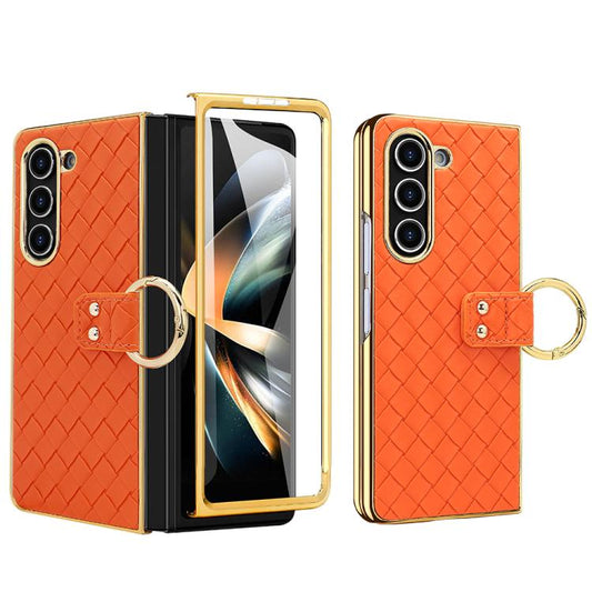 For Samsung Galaxy Z Fold6 VIETAO Woven Leather Metal Ring Phone Case(Orange) - Galaxy Z Fold6 5G Cases by VIETAO | Online Shopping UK | buy2fix
