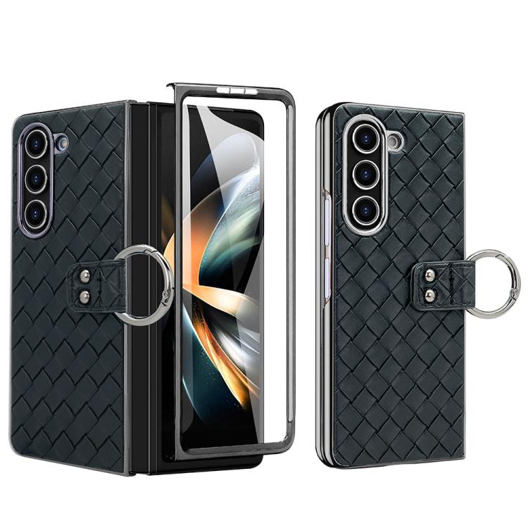 For Samsung Galaxy Z Fold6 VIETAO Woven Leather Metal Ring Phone Case(Black) - Galaxy Z Fold6 5G Cases by VIETAO | Online Shopping UK | buy2fix
