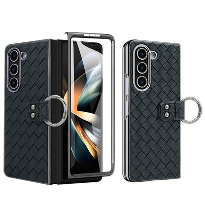 For Samsung Galaxy Z Fold6 VIETAO Woven Leather Metal Ring Phone Case(Black) - Galaxy Z Fold6 5G Cases by VIETAO | Online Shopping UK | buy2fix