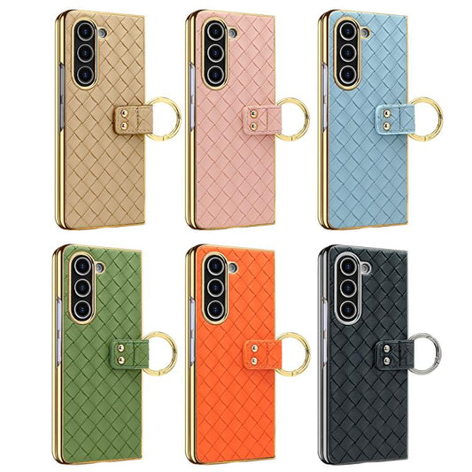 For Samsung Galaxy Z Fold6 VIETAO Woven Leather Metal Ring Phone Case(Blue) - Galaxy Z Fold6 5G Cases by VIETAO | Online Shopping UK | buy2fix