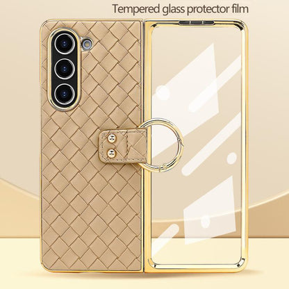 For Samsung Galaxy Z Fold6 VIETAO Woven Leather Metal Ring Phone Case(Black) - Galaxy Z Fold6 5G Cases by VIETAO | Online Shopping UK | buy2fix