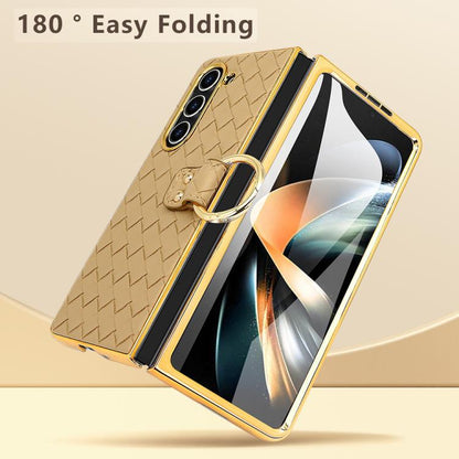 For Samsung Galaxy Z Fold6 VIETAO Woven Leather Metal Ring Phone Case(Black) - Galaxy Z Fold6 5G Cases by VIETAO | Online Shopping UK | buy2fix