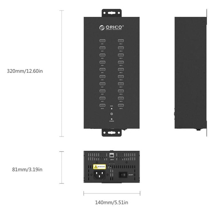 ORICO IH20P Industrial Grade 20 Ports USB 2.0 Hub, Plug:AU Plug(Black) - USB 2.0 HUB by ORICO | Online Shopping UK | buy2fix
