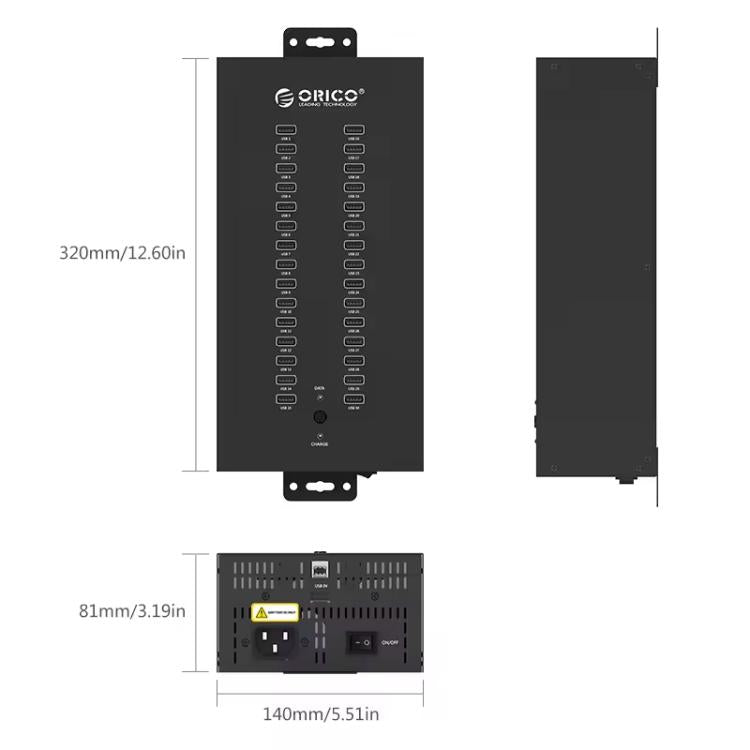 ORICO IH30P Industrial Grade 30 Ports USB 2.0 Hub, Plug:AU Plug(Black) - USB 2.0 HUB by ORICO | Online Shopping UK | buy2fix