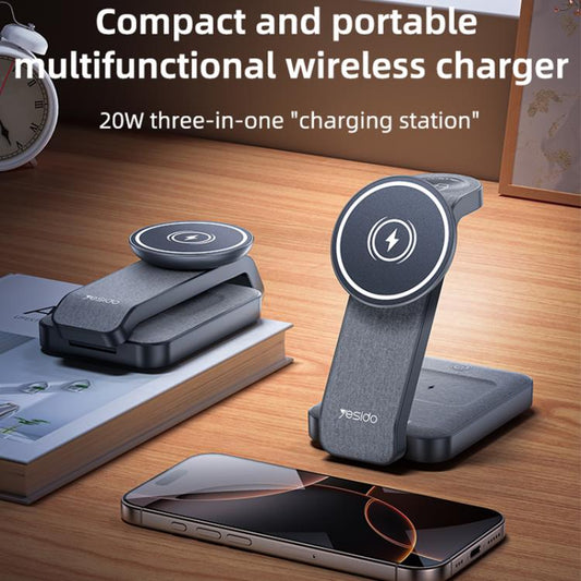 Yesido DS26 4-in-1 Magnetic Wireless Charging Stand with Night Light(Black) - Wireless Charger by Yesido | Online Shopping UK | buy2fix