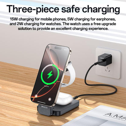 Yesido DS26 4-in-1 Magnetic Wireless Charging Stand with Night Light(Black) - Wireless Charger by Yesido | Online Shopping UK | buy2fix