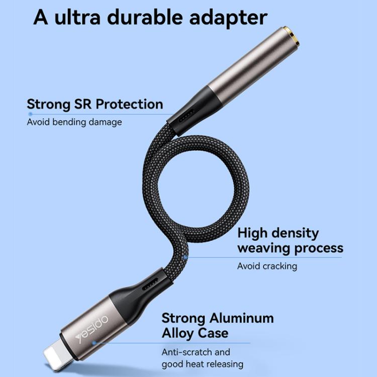 Yesido YAU45 8 Pin to 3.5mm Aluminum Alloy Audio Adapter(Gold) - Earphone Adapter by Yesido | Online Shopping UK | buy2fix