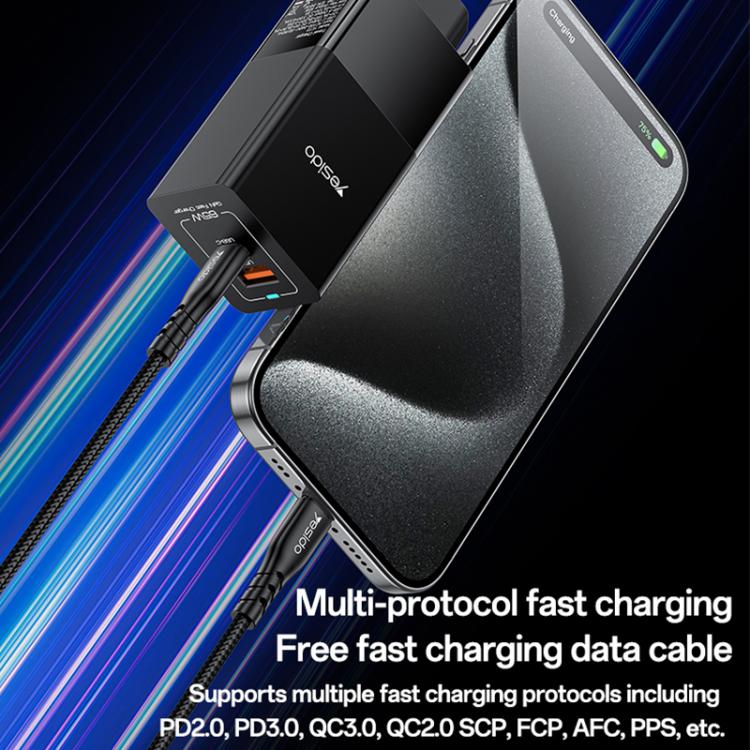 Yesido YC73 65W USB and USB-C / Type-C Dual Port GaN Fast Charger Set, EU Plug(Black) - USB Charger by Yesido | Online Shopping UK | buy2fix