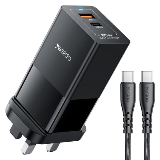 Yesido YC92 65W USB and USB-C / Type-C Dual Port GaN Fast Charger Set, UK Plug(Black)