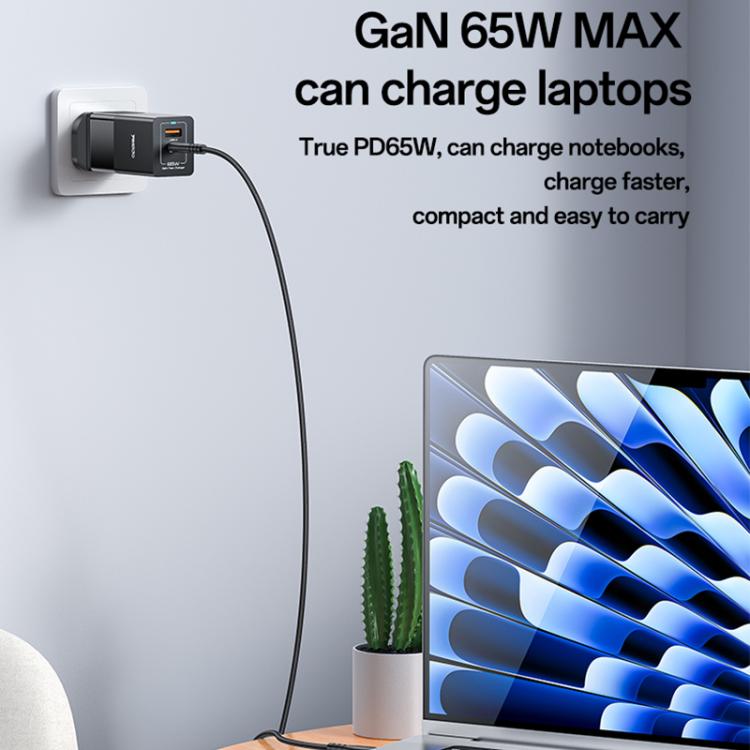 Yesido YC92 65W USB and USB-C / Type-C Dual Port GaN Fast Charger Set, UK Plug(Black) - USB Charger by Yesido | Online Shopping UK | buy2fix