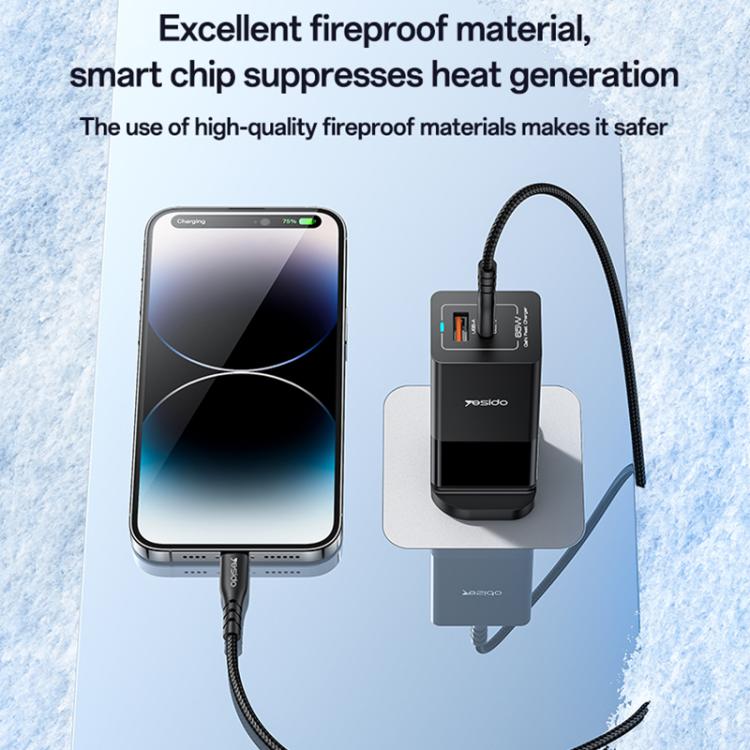 Yesido YC92 65W USB and USB-C / Type-C Dual Port GaN Fast Charger Set, UK Plug(Black) - USB Charger by Yesido | Online Shopping UK | buy2fix
