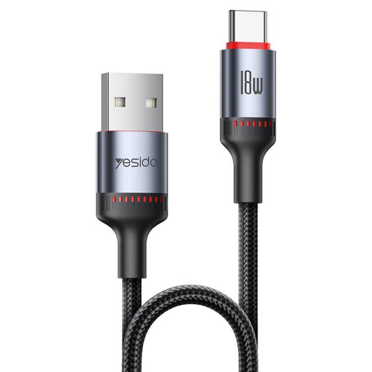 Yesido CA129C 18W 3A USB to USB-C / Type-C Charging Data Cable, Length: 1.2m(Black) - USB-C & Type-C Cable by Yesido | Online Shopping UK | buy2fix