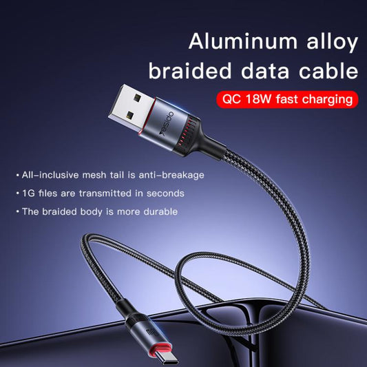 Yesido CA129C 18W 3A USB to USB-C / Type-C Charging Data Cable, Length: 1.2m(Black) - USB-C & Type-C Cable by Yesido | Online Shopping UK | buy2fix
