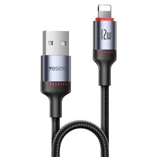 Yesido CA129L 12W 2.4A USB to 8 Pin Charging Data Cable, Length: 1.2m(Black)