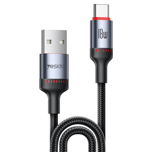 Yesido CA130C 18W 3A USB to USB-C / Type-C Charging Data Cable, Length: 2m(Black) - USB-C & Type-C Cable by Yesido | Online Shopping UK | buy2fix