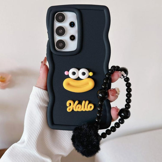 For Samsung Galaxy A53 5G Cartoon Sausage Mouth TPU Phone Case with Bead Chain(Black)