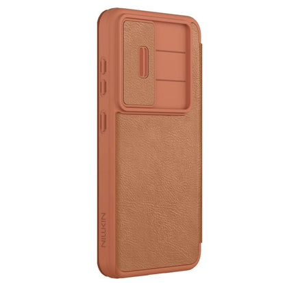 For Samsung Galaxy S25 5G NILLKIN QIN Series Pro Sliding Camera Cover Design Leather Phone Case(Brown) - Galaxy S25 5G Cases by NILLKIN | Online Shopping UK | buy2fix