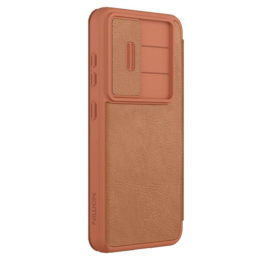 For Samsung Galaxy S25 5G NILLKIN QIN Series Pro Sliding Camera Cover Design Leather Phone Case(Brown) - Galaxy S25 5G Cases by NILLKIN | Online Shopping UK | buy2fix