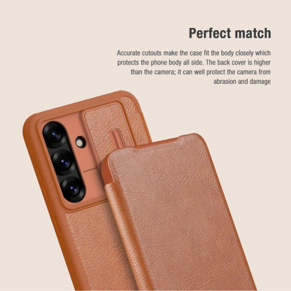 For Samsung Galaxy S25 5G NILLKIN QIN Series Pro Sliding Camera Cover Design Leather Phone Case(Brown) - Galaxy S25 5G Cases by NILLKIN | Online Shopping UK | buy2fix