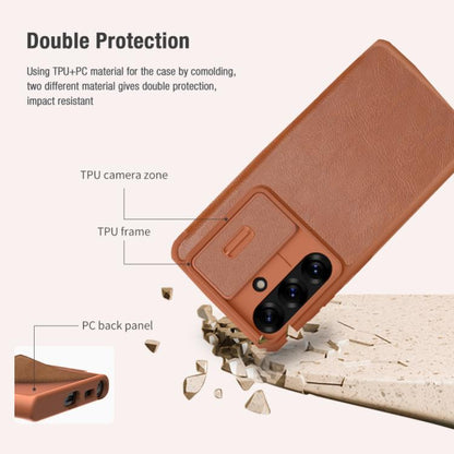 For Samsung Galaxy S25 5G NILLKIN QIN Series Pro Sliding Camera Cover Design Leather Phone Case(Brown) - Galaxy S25 5G Cases by NILLKIN | Online Shopping UK | buy2fix