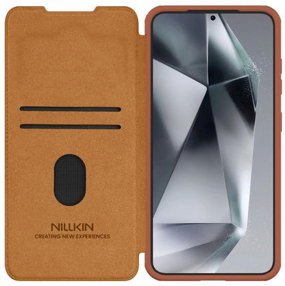 For Samsung Galaxy S25 5G NILLKIN QIN Series Pro Sliding Camera Cover Design Leather Phone Case(Brown) - Galaxy S25 5G Cases by NILLKIN | Online Shopping UK | buy2fix