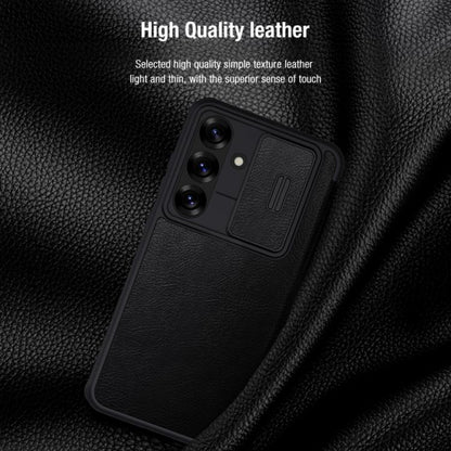 For Samsung Galaxy S25 5G NILLKIN QIN Series Pro Sliding Camera Cover Design Leather Phone Case(Brown) - Galaxy S25 5G Cases by NILLKIN | Online Shopping UK | buy2fix