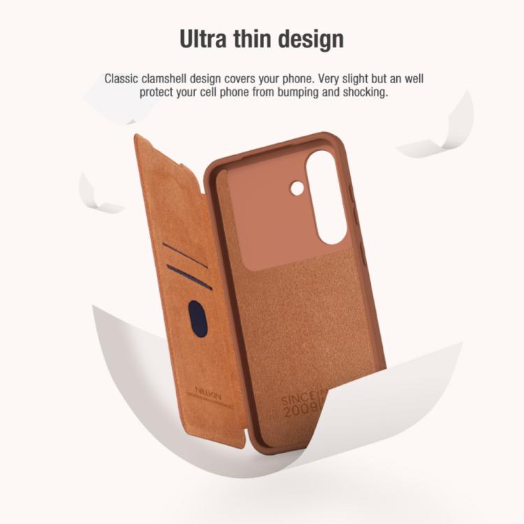 For Samsung Galaxy S25 5G NILLKIN QIN Series Pro Sliding Camera Cover Design Leather Phone Case(Brown) - Galaxy S25 5G Cases by NILLKIN | Online Shopping UK | buy2fix