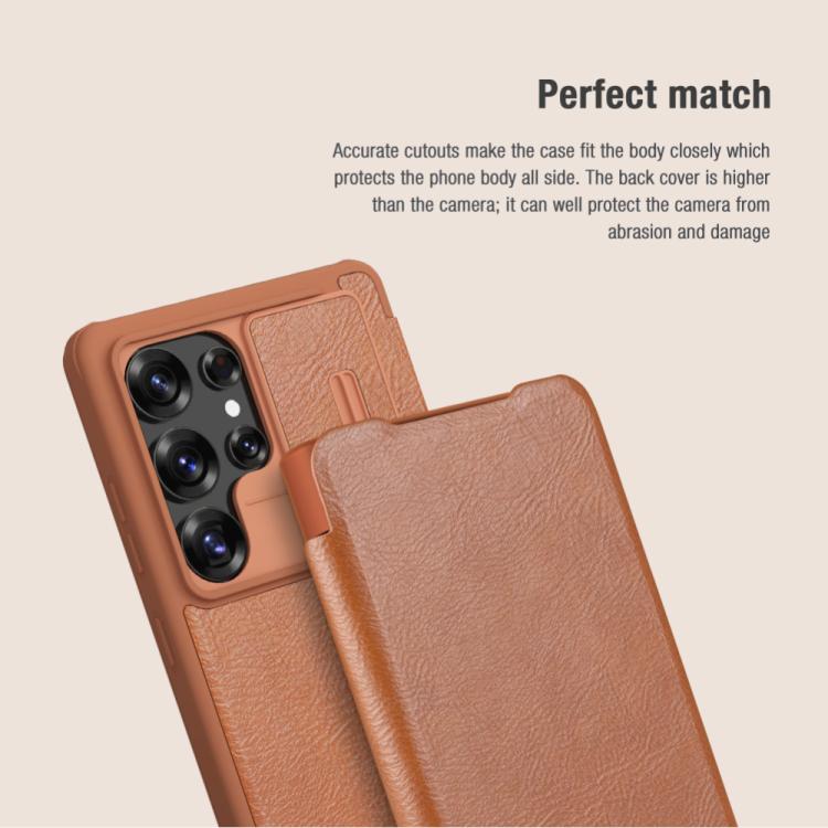 For Samsung Galaxy S25 Ultra 5G NILLKIN QIN Series Pro Sliding Camera Cover Design Leather Phone Case(Brown) - Galaxy S25 Ultra 5G Cases by NILLKIN | Online Shopping UK | buy2fix