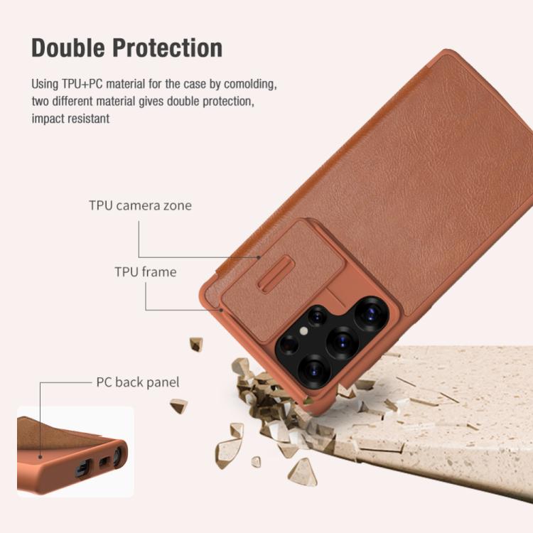 For Samsung Galaxy S25 Ultra 5G NILLKIN QIN Series Pro Sliding Camera Cover Design Leather Phone Case(Black) - Galaxy S25 Ultra 5G Cases by NILLKIN | Online Shopping UK | buy2fix