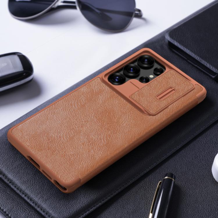 For Samsung Galaxy S25 Ultra 5G NILLKIN QIN Series Pro Sliding Camera Cover Design Leather Phone Case(Black) - Galaxy S25 Ultra 5G Cases by NILLKIN | Online Shopping UK | buy2fix