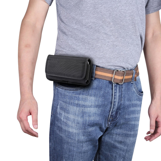 Durable Oxford Cloth Horizontal Plate Hanging Waist Phone Waist Pack Leather Case with Card Slot, Suitable for 5.5-6.7 inch Smartphones(Black)