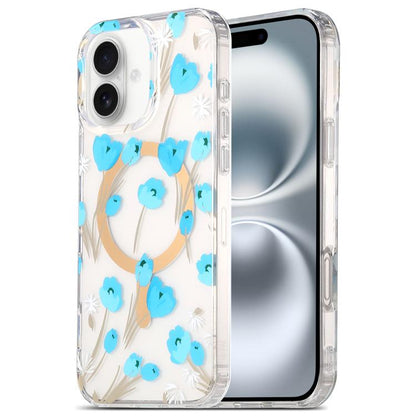 For iPhone 17 Dual-side Laminating IMD MagSafe Phone Case(Blue Flowers) - iPhone 17 Cases by buy2fix | Online Shopping UK | buy2fix