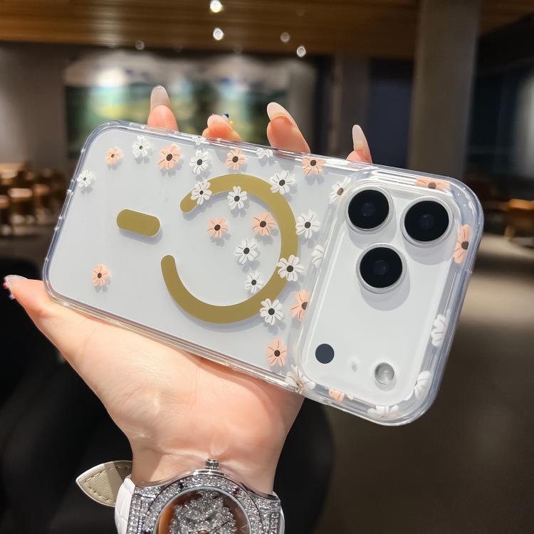 For iPhone 17 Pro Dual-side Laminating IMD MagSafe Phone Case(Pink and White Daisy) - iPhone 17 Pro Cases by buy2fix | Online Shopping UK | buy2fix