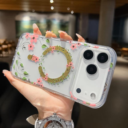 For iPhone 17 Pro Max Dual-side Laminating IMD MagSafe Phone Case(Pink Flowers) - iPhone 17 Pro Max Cases by buy2fix | Online Shopping UK | buy2fix