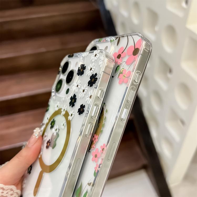 For iPhone 17 Pro Dual-side Laminating IMD MagSafe Phone Case(Pink Flowers) - iPhone 17 Pro Cases by buy2fix | Online Shopping UK | buy2fix