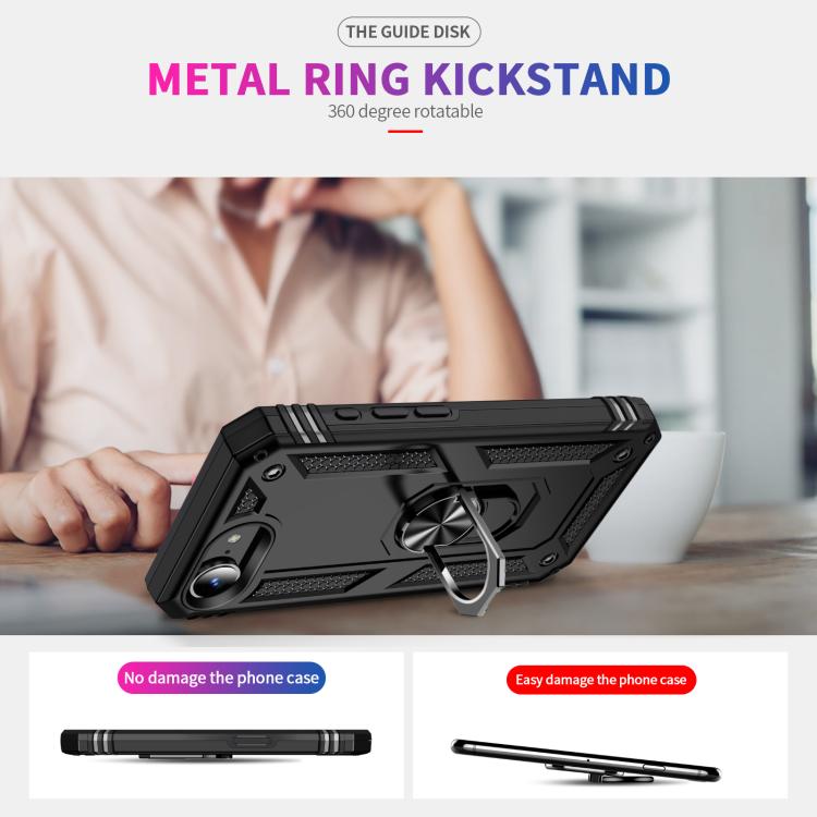 For iPhone 16e Shockproof TPU Hybrid PC Phone Case with Holder(Black) - iPhone 16e Cases by buy2fix | Online Shopping UK | buy2fix