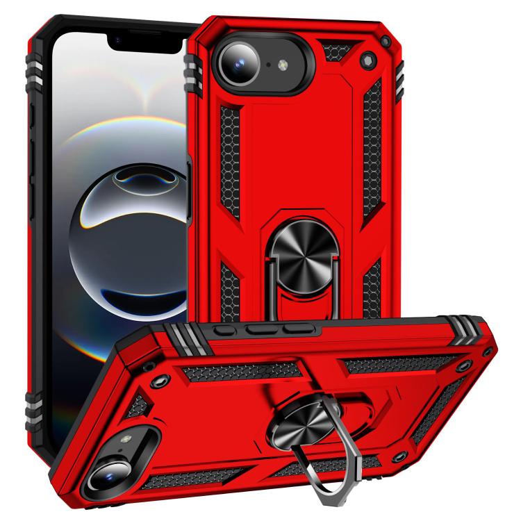 For iPhone 16e Shockproof TPU Hybrid PC Phone Case with Holder(Red) - iPhone 16e Cases by buy2fix | Online Shopping UK | buy2fix