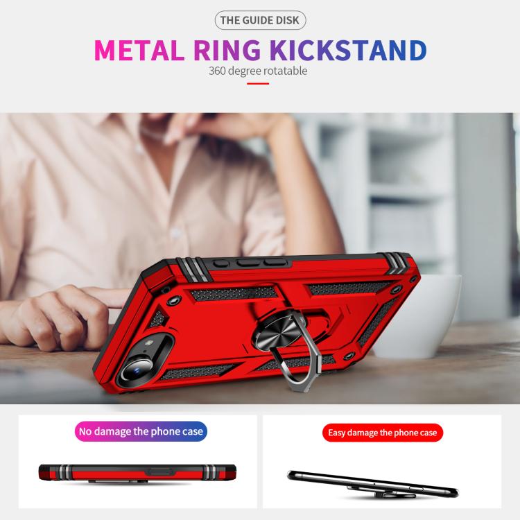 For iPhone 16e Shockproof TPU Hybrid PC Phone Case with Holder(Red) - iPhone 16e Cases by buy2fix | Online Shopping UK | buy2fix