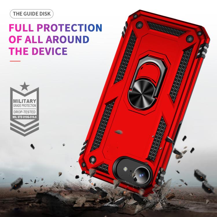 For iPhone 16e Shockproof TPU Hybrid PC Phone Case with Holder(Red) - iPhone 16e Cases by buy2fix | Online Shopping UK | buy2fix