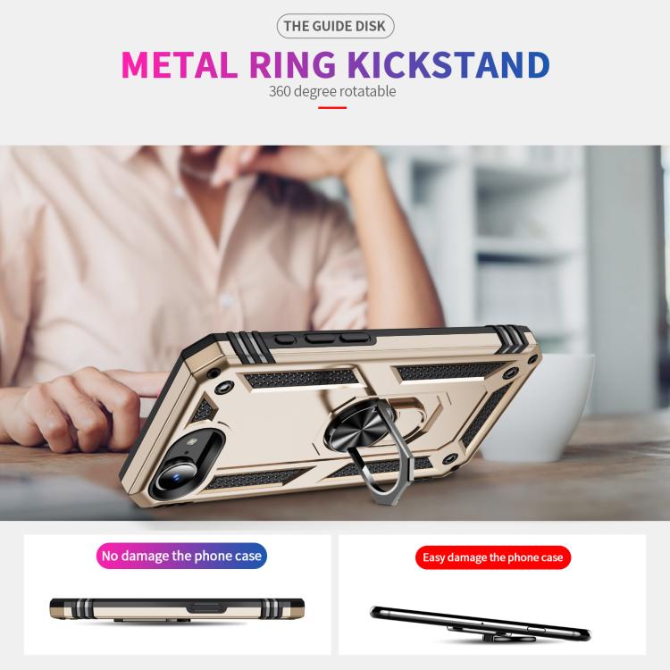 For iPhone 16e Shockproof TPU Hybrid PC Phone Case with Holder(Gold) - iPhone 16e Cases by buy2fix | Online Shopping UK | buy2fix