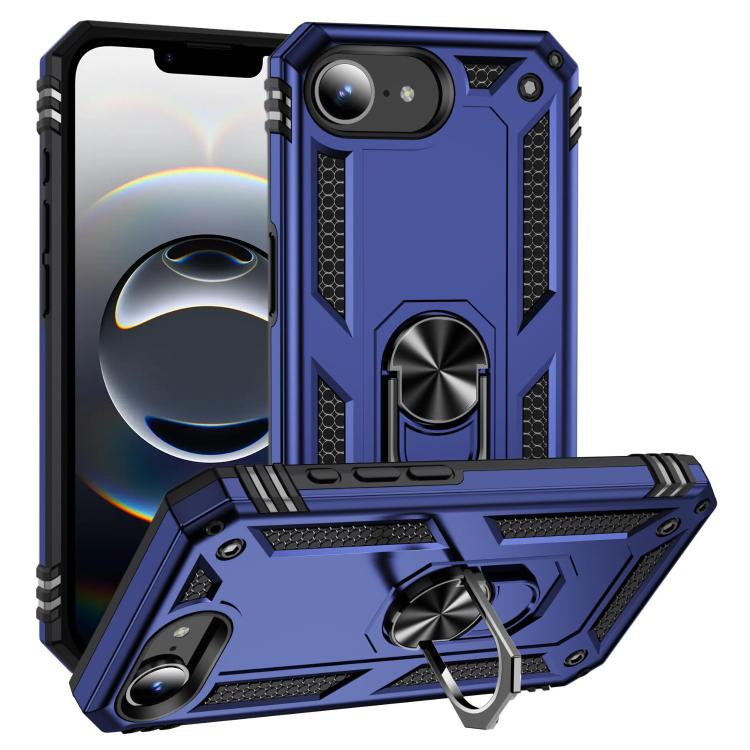 For iPhone 16e Shockproof TPU Hybrid PC Phone Case with Holder(Blue) - iPhone 16e Cases by buy2fix | Online Shopping UK | buy2fix